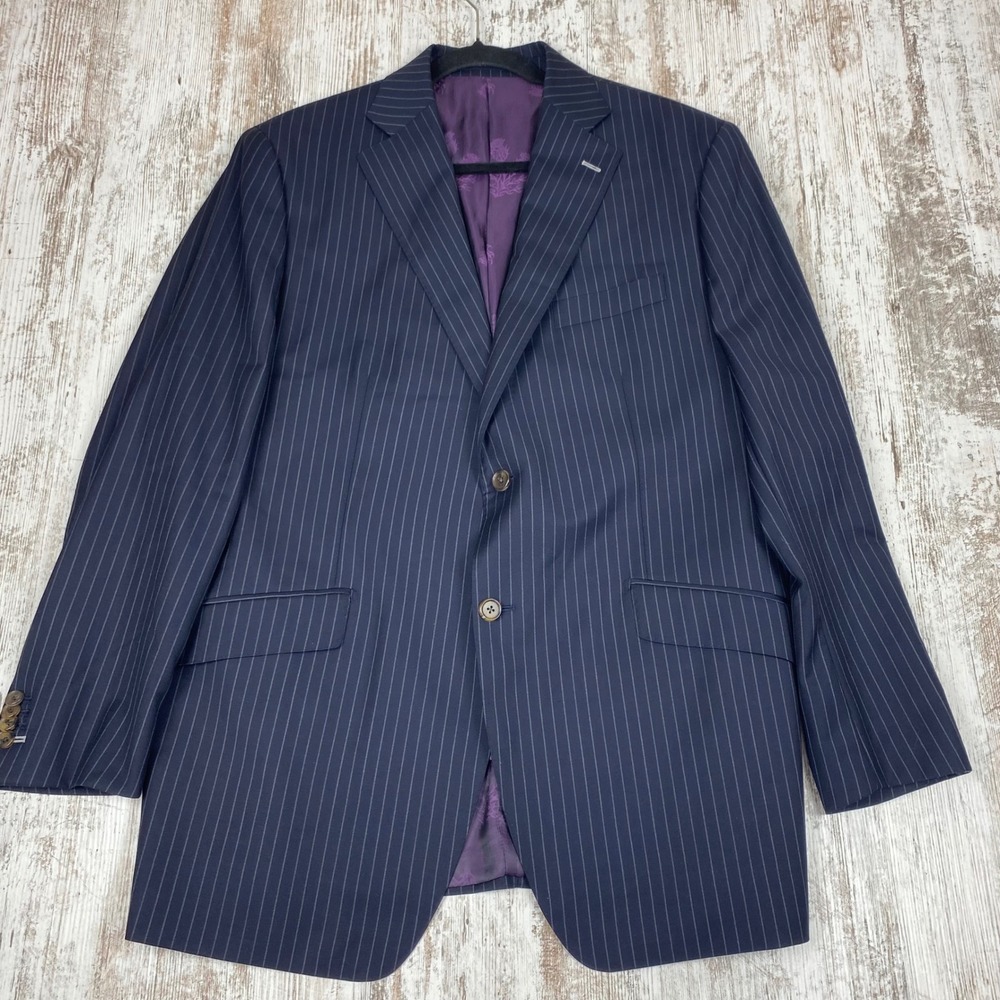 Daniel George Custom Blazer Size 44 Navy Gray Pinstripe Wool Business Luxury